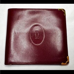 Cartier two-fold wallet mast line Bordeaux leather Authentic with COA!